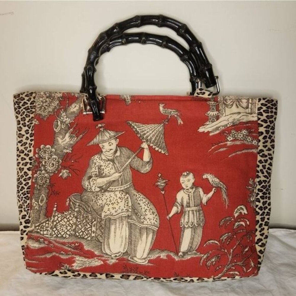 70s Reversible cream red leopard Asian multi print purse